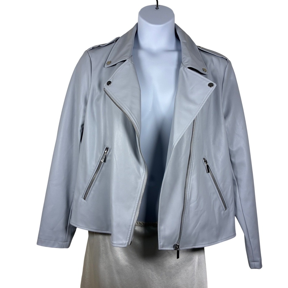 Pure Navy Jacket XL Vegan Faux Leather gray moto biker bomber neutral minimalist
